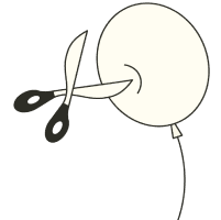 Illustration of scissors cutting balloon