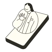 Illustration of provider waving from phone screen