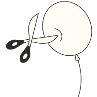 Illustration of scissors cutting balloon